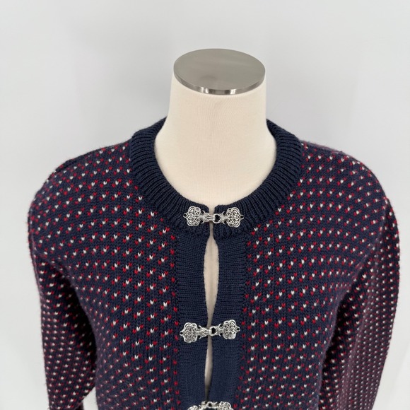 Skjaeveland Of Norway Womens Navy Birds Eye Clasp Cardigan Size Large Wool - Picture 2 of 13